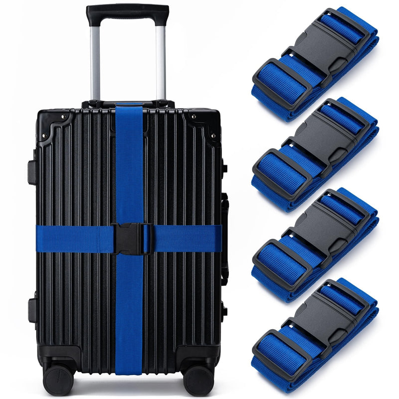 Luggage Straps for Suitcases 4 Pack, TSA Approved Travel Essentials, Luggage Strap for Travel Suitcase & Bag Closure and for Easy Identification, Travel Accessories for Safety & Convenience (Blue)