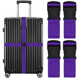 Luggage Straps for Suitcases Travel Belt Suitcase Strap, Heavy Duty with Quick - Release Buckle Suitcase Safe Belt with Name Card, Bright Color Adjustable Luggage Belts, TSA Approved, 4 Pack, Purple