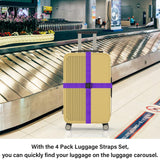 Luggage Straps for Suitcases Travel Belt Suitcase Strap, Heavy Duty with Quick - Release Buckle Suitcase Safe Belt with Name Card, Bright Color Adjustable Luggage Belts, TSA Approved, 4 Pack, Purple