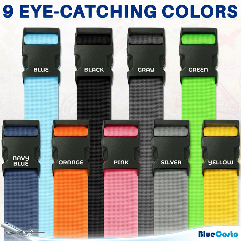 Luggage Straps for Suitcases - TSA Approved - Neon Green, 4 PK - Premium Nylon Belts for Suitcase, Briefcase & Travel Bag - Adjustable Strap Length 46" - 78"