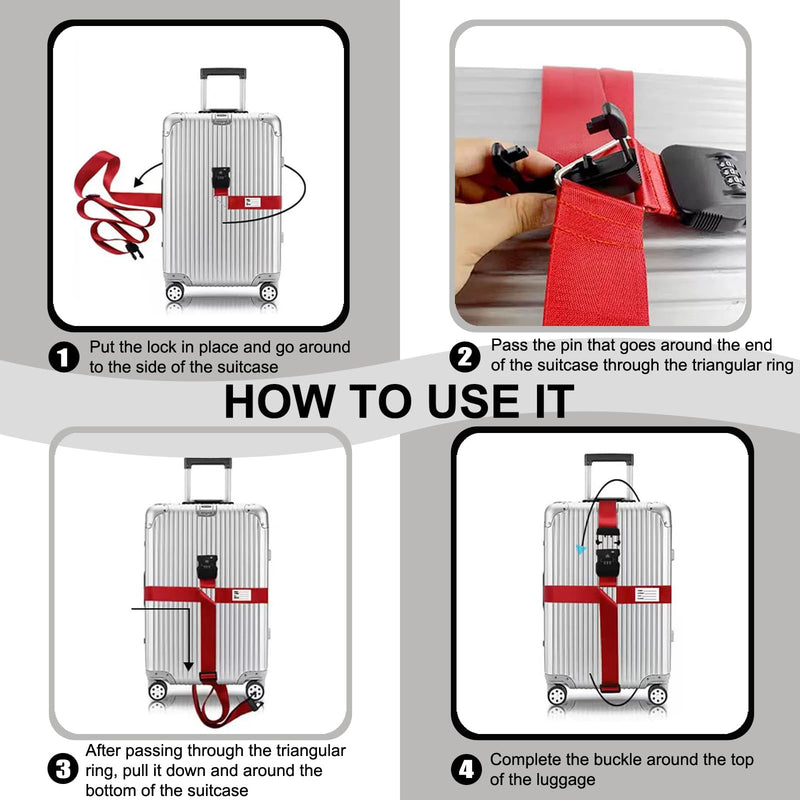 Luggage Straps TAS,Travel Strap with Name tag,Easy to Identify,Luggage Straps TSA Approved with Lock,Combination Luggage Lock with Adjustable Length,Compatible with 20 - 34 inch Luggage(Red 1 Pack)