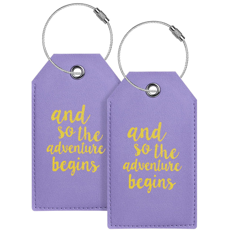 Luggage Tag & Initial Baggage Tags for Suitcases Leather Bag Tags for Backpacks Handbag School Instrument with Name ID Label Travel Essentials, Unique Fun Purple Personalized Luggage Tags 2 Pack