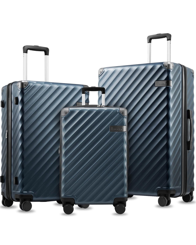 LUGGEX 3 Piece Set Luggage with Spinner Wheels, KVC Polycarbonate Expandable Hard Shell Suitcase (EX - Core, Navy, 3 Piece Sets)