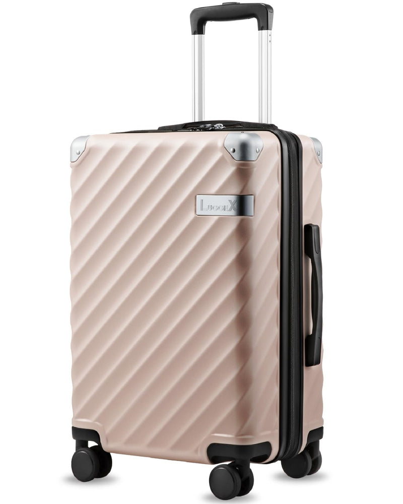 LUGGEX Carry On Luggage 22x14x9 Airline Approved, KVC Expandable Polycarbonate Hard Shell Suitcase for Travelling (EX-Core, Pink, 20 | Backpacks4Less