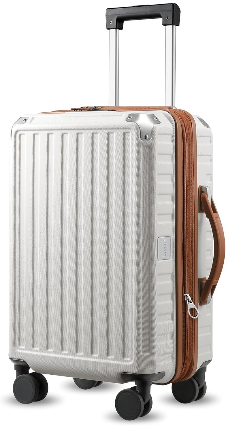 LUGGEX Carry On Luggage 22x14x9 Airline Approved, PC Expandable Hard Shell Suitcases with Spinner Wheels, 20 Inch, White Brown