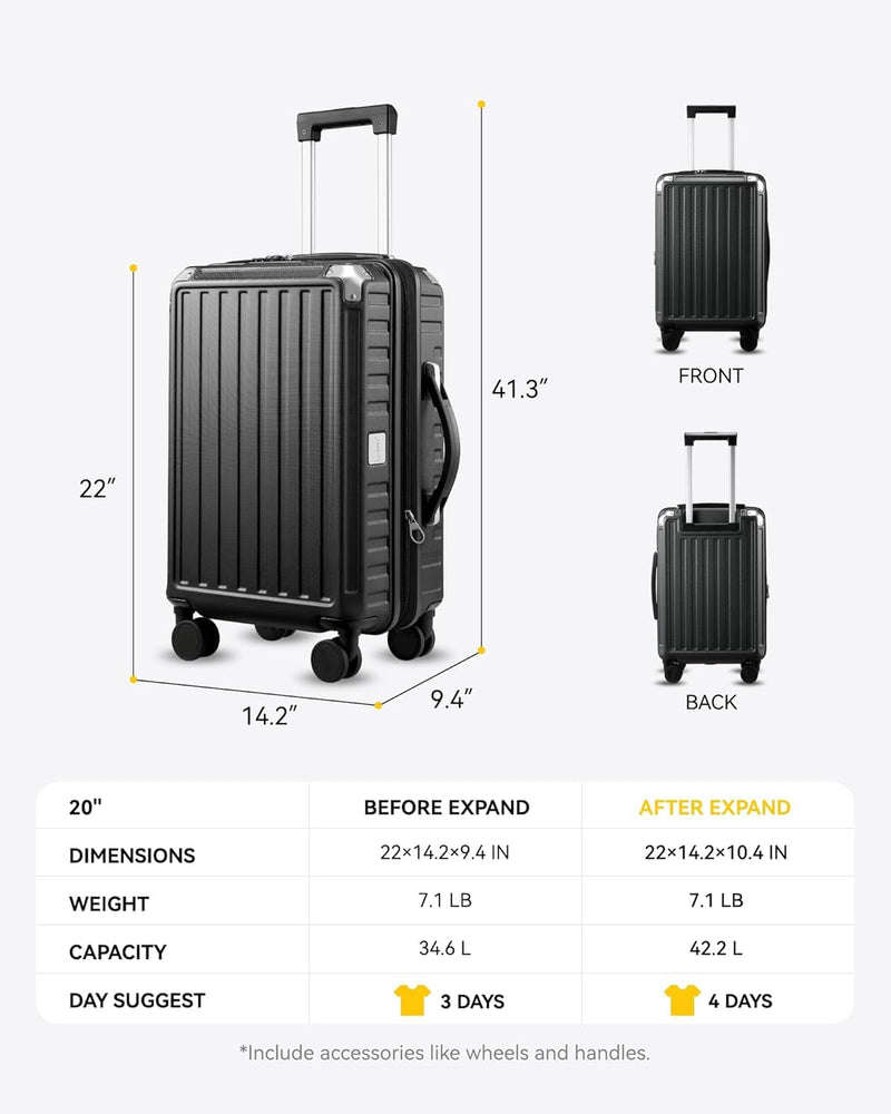 LUGGEX Carry On Luggage 22x14x9 Airline Approved, PC Expandable Hard Shell Suitcases with Spinner Wheels, 20 Inch, White Brown