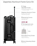 LUGGEX Carry On Luggage with Spinner Wheels, 8010S Aluminum Frame Zipperless Polycarbonate Hard Shell Suitcase (ZX-Core, Black, 21 Inch)