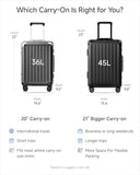 LUGGEX Carry On Luggage with Spinner Wheels, 8010S Aluminum Frame Zipperless Polycarbonate Hard Shell Suitcase (ZX-Core, Black, 21 Inch)