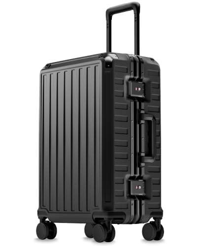 LUGGEX Carry On Luggage with Spinner Wheels, 8010S Aluminum Frame Zipperless Polycarbonate Hard Shell Suitcase (ZX-Core, Black, 21 Inch)
