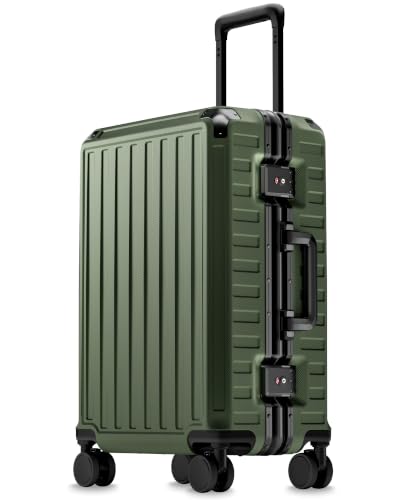 LUGGEX Carry On Luggage with Spinner Wheels, 8010S Aluminum Frame Zipperless Polycarbonate Hard Shell Suitcase (ZX-Core, Green, 21 Inch)