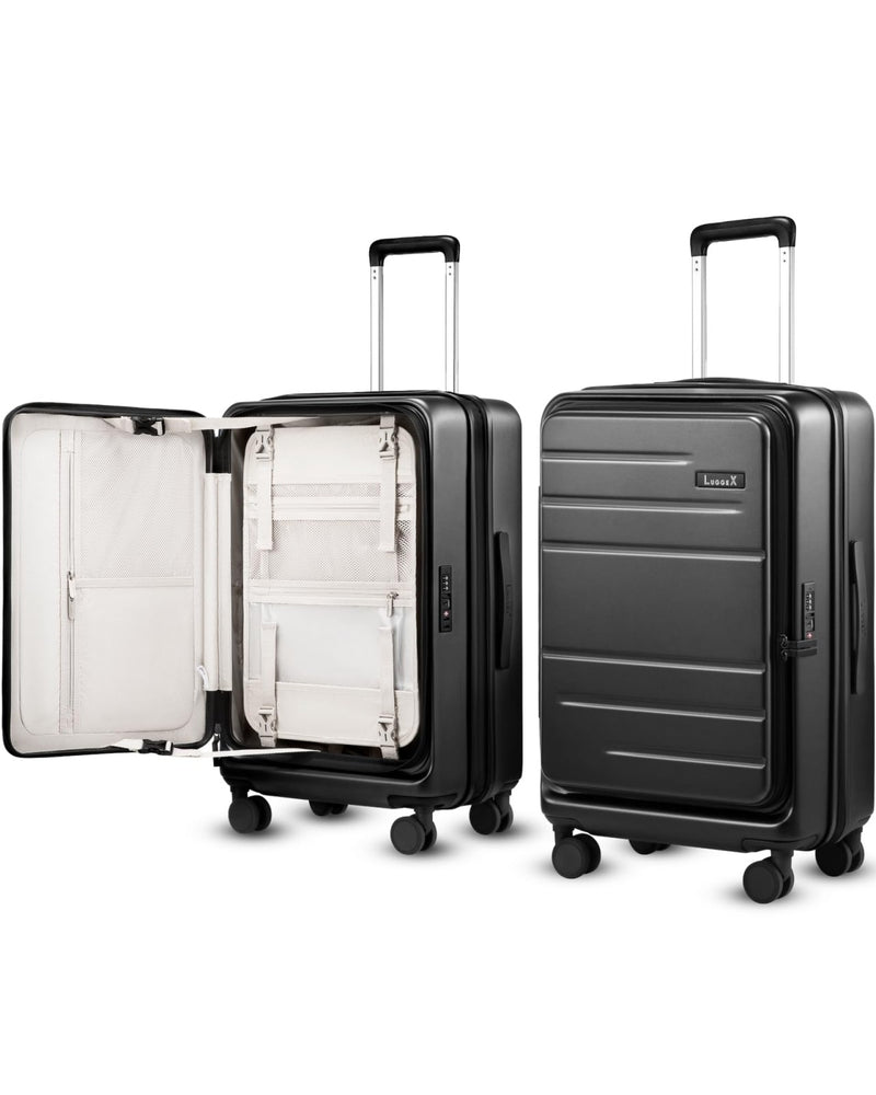 LUGGEX Checked Luggage Top Opening, FLT Expandable Polycarbonate Hard Shell Suitcase with Wheels (FX-Lite, Black, 24 Inch, 63L-70L) | Backpacks4Less