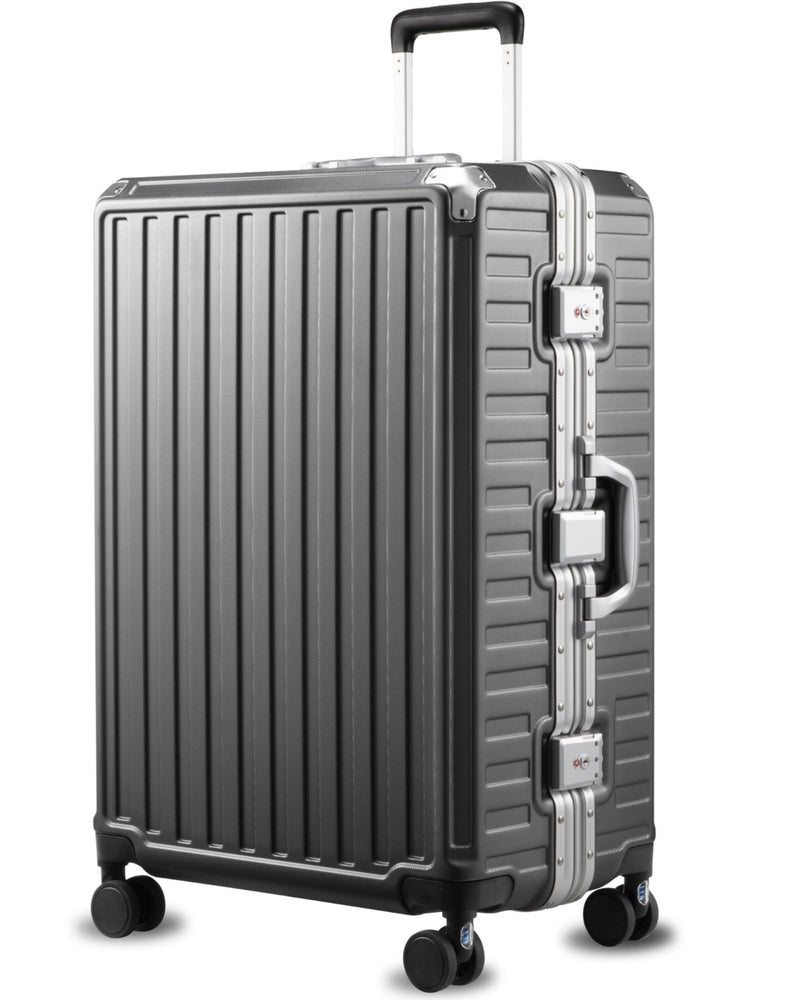 LUGGEX Checked Suitcase with Spinner Wheels, 8010S Aluminum Frame Zipperless Polycarbonate Hard Shell Suitcase (ZX - Core, Charcoal Metallic, 28 Inch)