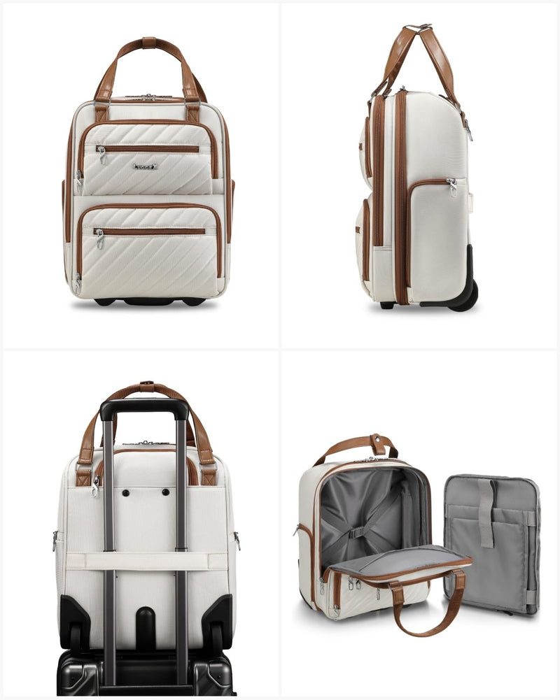 LUGGEX Underseat Carry On Luggage with Wheels, UDK Stylish Lightweight Under Seat Luggage, Soft Sided Personal Item Suitcase for Short Trip (UX - Core, Cream White, 16 Inch)