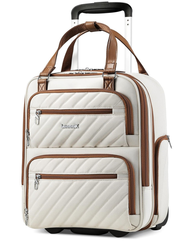 LUGGEX Underseat Carry On Luggage with Wheels, UDK Stylish Lightweight Under Seat Luggage, Soft Sided Personal Item Suitcase for Short Trip (UX - Core, Cream White, 16 Inch)