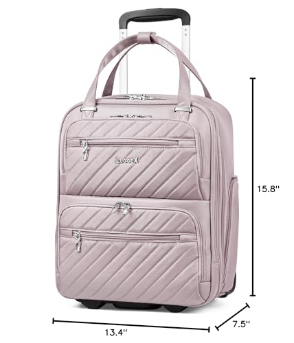 LUGGEX Underseat Carry On Luggage with Wheels, UDK Stylish Lightweight Under Seat Luggage, Soft Sided Personal Item Suitcase for Short Trip (UX - Core, Grey Pink, 16 Inch)