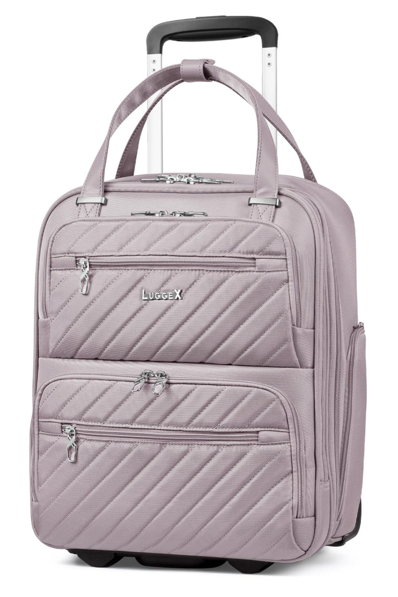 LUGGEX Underseat Carry On Luggage with Wheels, UDK Stylish Lightweight Under Seat Luggage, Soft Sided Personal Item Suitcase for Short Trip (UX - Core, Grey Pink, 16 Inch)