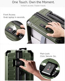 LUGGEX Zipperless Carry On Luggage with Spinner Wheels 22.5" x 15.5" x 9.6", SF81 Aluminum Polycarbonate Hard Shell Front Opening Suitcase, TSA & Cup Holder (ZX-Pro, Olive Green)
