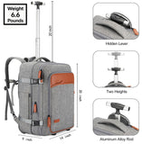 Lumesner Rolling Backpack for Men and Women, Extra Large 42L Travel Backpack with Wheels, 17.3 Inch Carry - On Laptop Bag with 4 packing cubes for Business and Work, Large Capacity Rolling Bag, Grey