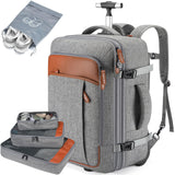 Lumesner Rolling Backpack for Men and Women, Extra Large 42L Travel Backpack with Wheels, 17.3 Inch Carry - On Laptop Bag with 4 packing cubes for Business and Work, Large Capacity Rolling Bag, Grey