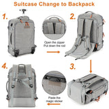 Lumesner Rolling Backpack for Men and Women, Extra Large 42L Travel Backpack with Wheels, 17.3 Inch Carry - On Laptop Bag with 4 packing cubes for Business and Work, Large Capacity Rolling Bag, Grey