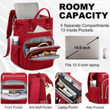 Lunch Backpack, 15.6 inch Laptop Backpack with Insulated Lunch Bag, Backpack Cooler for Women, Large Travel Backpack Lunch Box Compartment, Work Computer Backpack, Teacher College Book Bag, Red