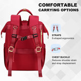 Lunch Backpack, 15.6 inch Laptop Backpack with Insulated Lunch Bag, Backpack Cooler for Women, Large Travel Backpack Lunch Box Compartment, Work Computer Backpack, Teacher College Book Bag, Red