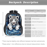 Lureix Tiger Backpack Kids Bookbag 16inch Schoolbag With Lunch Box Bag And Pencil Case Set For Boys Girls