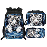 Lureix Tiger Backpack Kids Bookbag 16inch Schoolbag With Lunch Box Bag And Pencil Case Set For Boys Girls