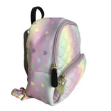 Luv Betsey Johnson B - Peyton Rainbow Multi Mini Backpack, Women's Pastel Hearts Faux Leather Handbag, Quilted Diamond Pattern Rucksack