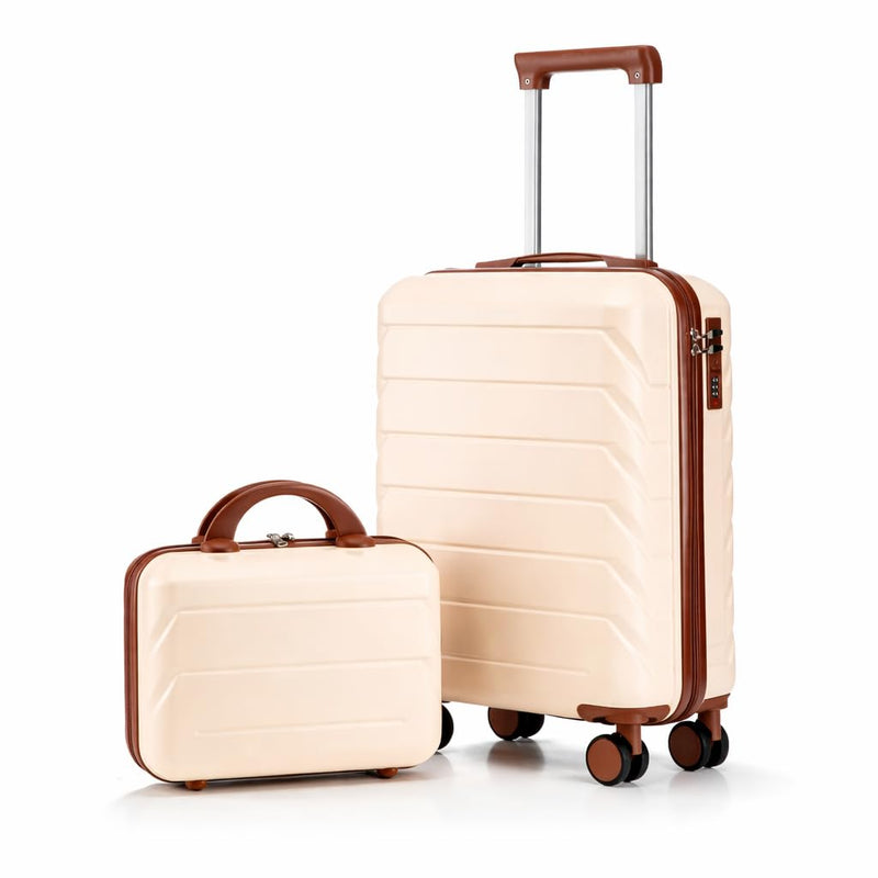 Luxebough Gradient Color Suitcase 2 - Piece Set, 20" Rotating Wheel Suitcase with 14" Cosmetic Case, Lightweight Durable Hardshell Luggage with 360° Spinner Wheels for Travel, Women & Girls (Beige)