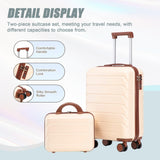Luxebough Gradient Color Suitcase 2 - Piece Set, 20" Rotating Wheel Suitcase with 14" Cosmetic Case, Lightweight Durable Hardshell Luggage with 360° Spinner Wheels for Travel, Women & Girls (Beige)
