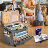 LUXJA Rolling Teacher Bag with Laptop Compartment and Detachable Dolly, Multifunctional Rolling Briefcase with Accordion File Area (Patented), Gray