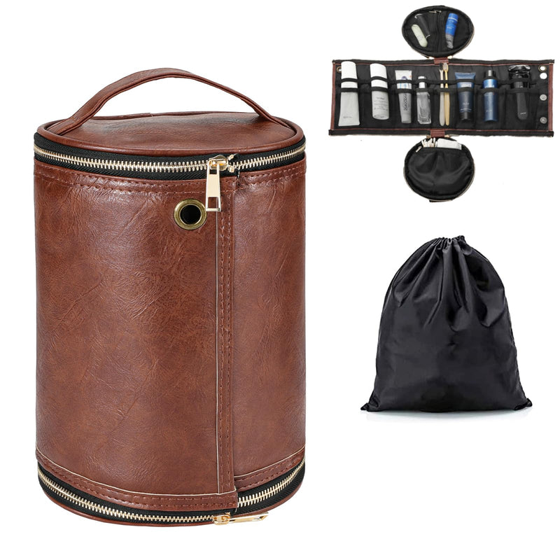 Luxspire Toiletry Bag for Men, Travel Toiletry Organizer Dopp Kit, PU Leather Water - resistant Shaving Bag for Toiletries Accessories, Gift for Mens, Brown