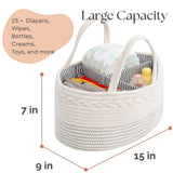 luxury little Diaper Caddy Organizer, Large Cotton Rope Nursery Baby Basket, Changing Table Organizer for Baby Diaper Storage, Portable Car Organizer Removable Divider (Off White, Large)