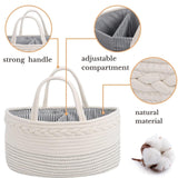 luxury little Diaper Caddy Organizer, Large Cotton Rope Nursery Baby Basket, Changing Table Organizer for Baby Diaper Storage, Portable Car Organizer Removable Divider (Off White, Large)