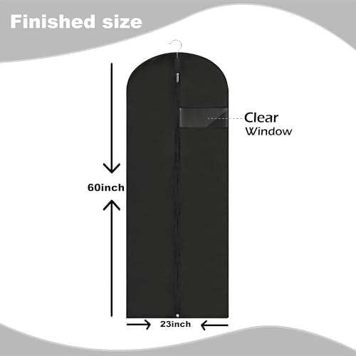 LXLOVESM Dress Bags for Gowns Long, 60'' Garment Bags for Hanging Clothes, Suit Bag Cover for Storage and Travel (Black)