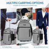 lychee Concealable Rolling Backpack - Adult Business Laptop Backpack with Wheels - 20 inch Invisible Shoulder Strap Waterproof Backpack with Roller - Suitcase Travel Bag,Grey