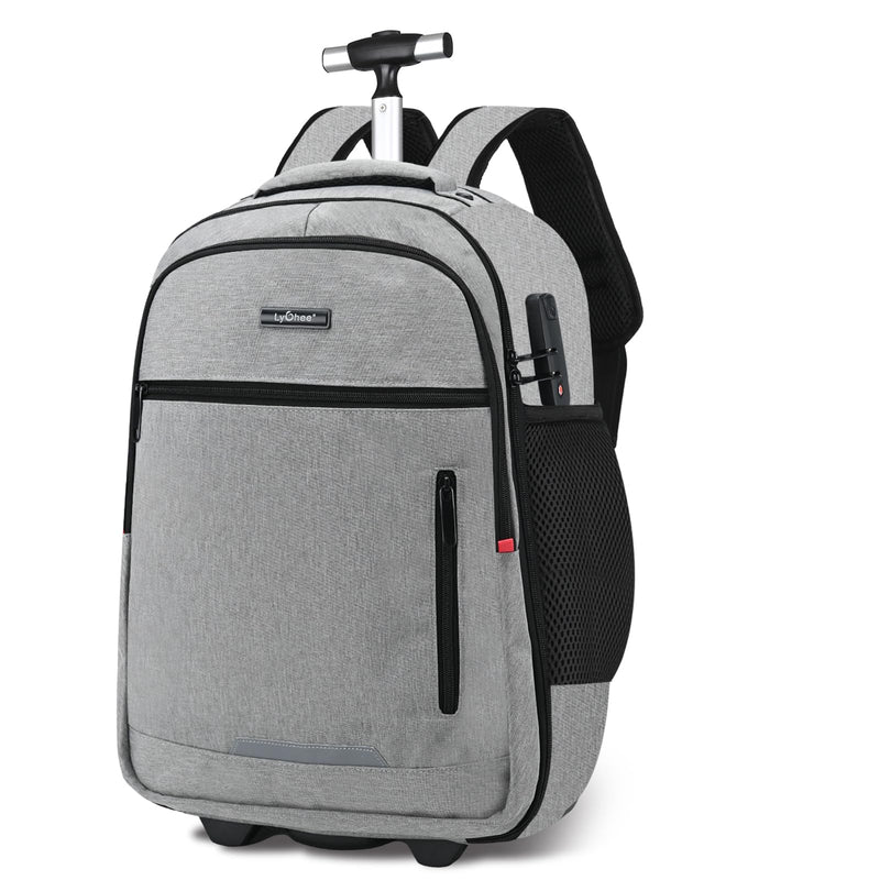 lychee Concealable Rolling Backpack - Adult Business Laptop Backpack with Wheels - 20 inch Invisible Shoulder Strap Waterproof Backpack with Roller - Suitcase Travel Bag,Grey