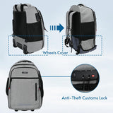 lychee Concealable Rolling Backpack - Adult Business Laptop Backpack with Wheels - 20 inch Invisible Shoulder Strap Waterproof Backpack with Roller - Suitcase Travel Bag,Grey
