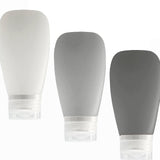 LYOB Travel Bottles for Toiletries, TSA Approved 3oz (90ml) Leak Proof Silicone Refillable Squeeze Travel Size Containers BPA Free for Cleansers, Lotions, Shampoo 3 - pk (Black - Gray - White)