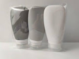LYOB Travel Bottles for Toiletries, TSA Approved 3oz (90ml) Leak Proof Silicone Refillable Squeeze Travel Size Containers BPA Free for Cleansers, Lotions, Shampoo 3 - pk (Black - Gray - White)