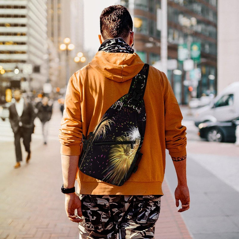 LZQPOEAS Happy New Year Sling Bag Casual Chest Bag Lightweight Crossbody Bag Hiking Daypack Fanny Pack Trendy Crossbody Shoulder Backpack Travel Chest Pack Sling Backpack for Men Women