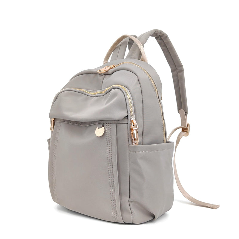 M - ioi - M Compact Small Fashion Backpack Purse for Women,Chic Mini Daypack with Gold - Tone Hardware,Casual Minimalist Lightweight Water - Resistant Nylon Bag for Petite Women & Daily Essentials(Gray Beige)