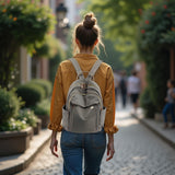 M - ioi - M Compact Small Fashion Backpack Purse for Women,Chic Mini Daypack with Gold - Tone Hardware,Casual Minimalist Lightweight Water - Resistant Nylon Bag for Petite Women & Daily Essentials(Gray Beige)