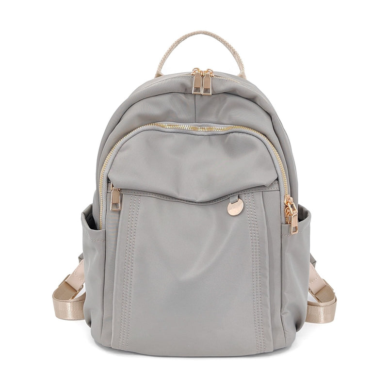M - ioi - M Compact Small Fashion Backpack Purse for Women,Chic Mini Daypack with Gold - Tone Hardware,Casual Minimalist Lightweight Water - Resistant Nylon Bag for Petite Women & Daily Essentials(Gray Beige)