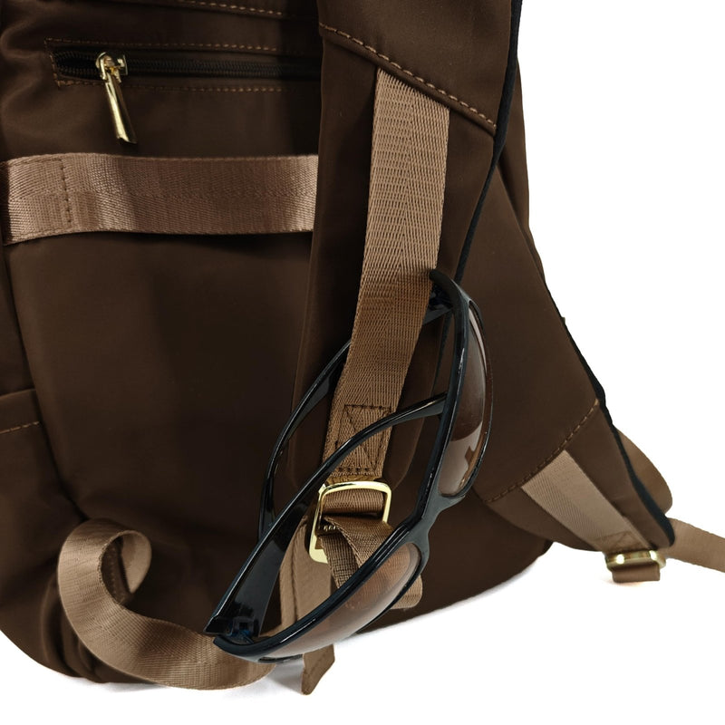 M - ioi - M Medium Backpack Purse for Women, Fashion Nylon Daypack with Gold Hardware, Lightweight Water - Resistant Rucksack for College, Work, Travel, Everyday Use, Fits 13–14" Laptop(Walnut Brown,Medium)