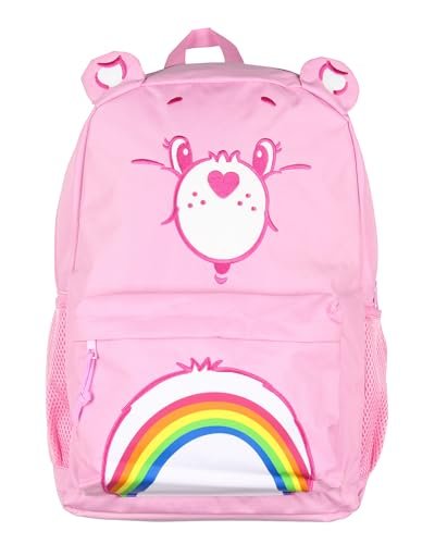 Mad Engine Care Bears Backpack Cheer Bear Embroidered Face Rainbow Belly Badge Design with 3D Ears Laptop School Travel Backpack