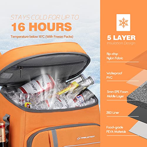 Maelstrom 35 Can Backpack Cooler Leakproof,Insulated Soft Cooler Bag,Beach / Camping Cooler,Ice Chest Backpack for Travel, Grocery Shopping,Kayaking,Fishing,Hiking,Orange