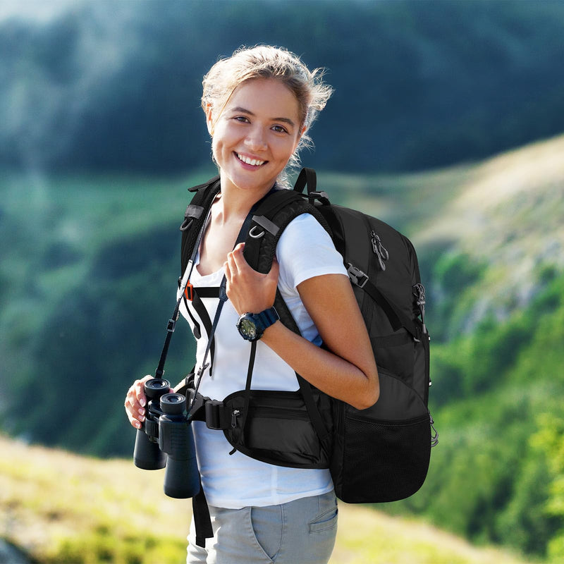 Maelstrom Hiking Backpack, 40L Waterproof Camping Daypack for Men and Women, Lightweight Travel Pack with Rain Cover - Black