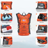 Maelstrom Hydration Hiking Backpack with 2L/3L Water Bladder, High Flow Bite Valve Camping Daypack Lightweight (2.Orange, 2L Bladder)